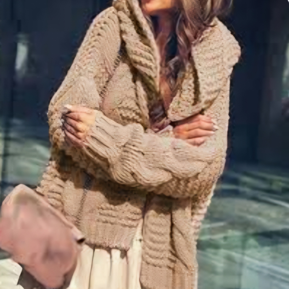 EXPRESS TAN CHUNKY WOOL KNIT OPEN FRONT CARDIGAN XS      ☆ - Picture 2 of 5